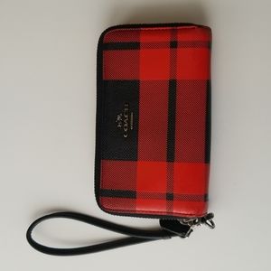 Coach Double Zip Around Wallet Red and Black